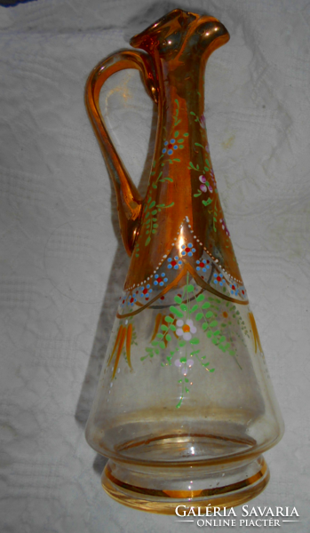 Antik sorszámozott  zománc festett  szakított üveg karaffa -1800-as évek