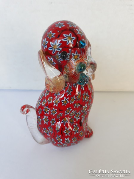 Gyönyörű különleges Millefiori Muránói kutya üveg szobrocska, dísz, levélnehezék