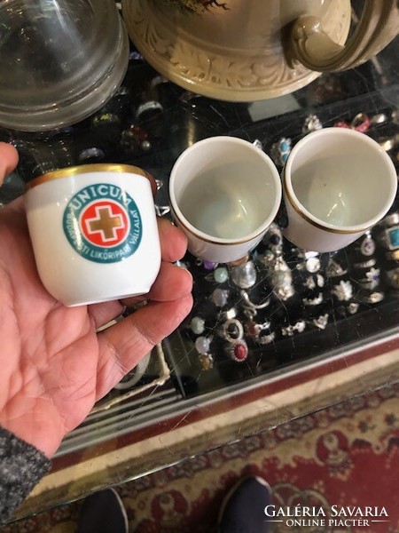 Hollóházi Unicumos porcelán poharak, 3 db, hibátlan.