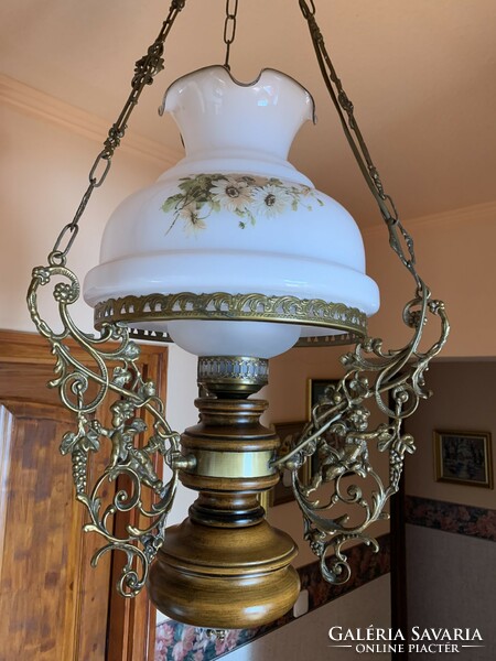 Chandelier, majolica, copper-glass antique lamp
