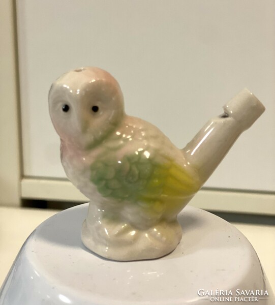 Old ceramic owl pear music ornament 5.5 cm, one piece of a huge owl collection