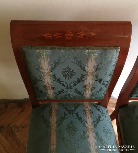 Biedermeier, marquetry chair with upholstered seat and back