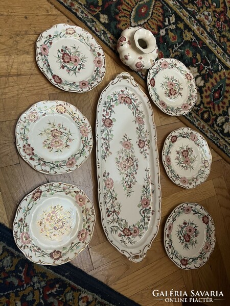 Flawless Zsolnay cake set 6+1 pcs. With tomato vase of the same pattern.