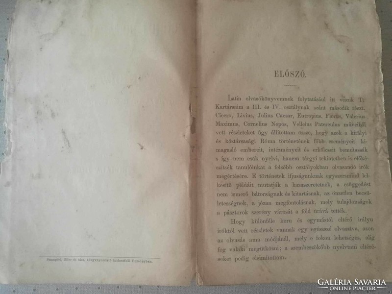 Imre Pirchala Latin reading book Bratislava 1893 Budapest published by Károly Stampfel