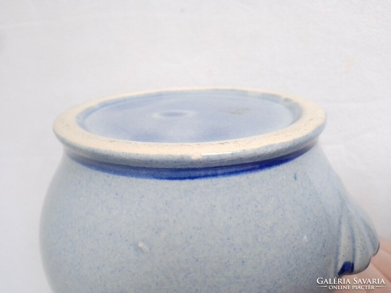 Kék szürke mázas porcelán kovászos ecetes uborka kínáló konyhai tartó tároló edényke Gurken felirat