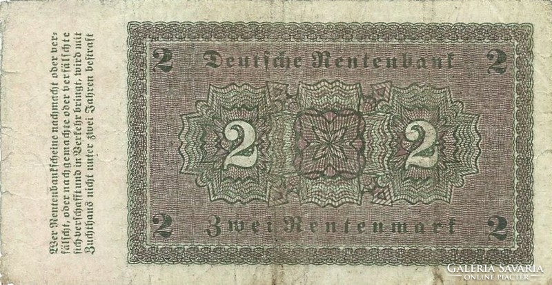 2 Rentenmark 1923 Germany rare
