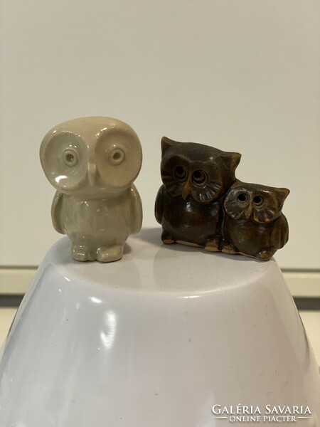 From the owl collection, 2 pieces of old maté marked ceramic owl figure ornament small statue 3 and 4 cm