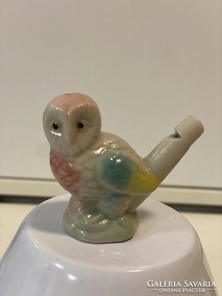 Old ceramic owl pear music ornament 5.5 cm, one piece of a huge owl collection