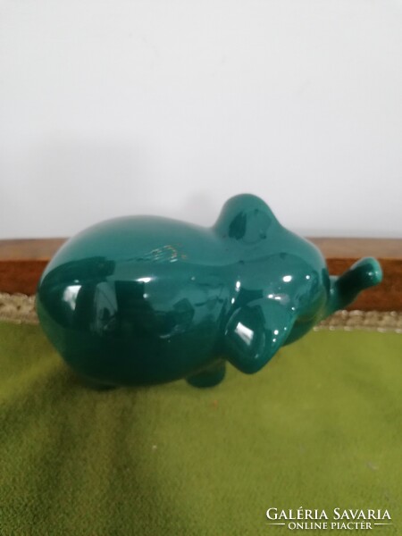 Retro ceramic turquoise elephant with an upright nose