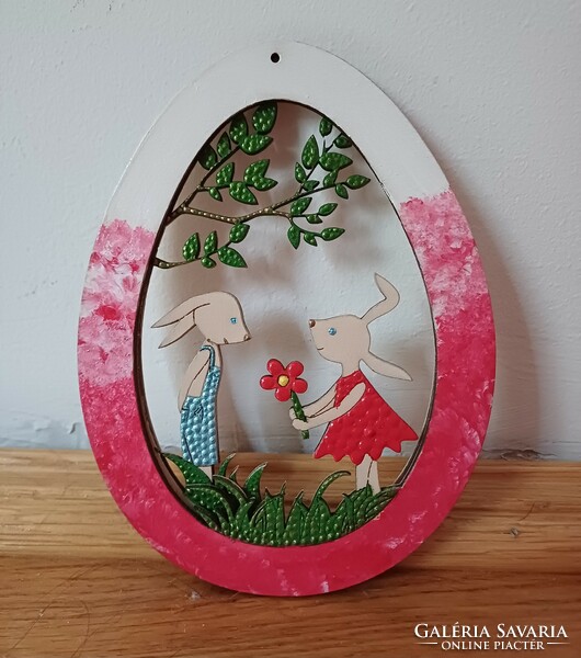 New! Red bunny in the egg, hand painted, 15x11cm