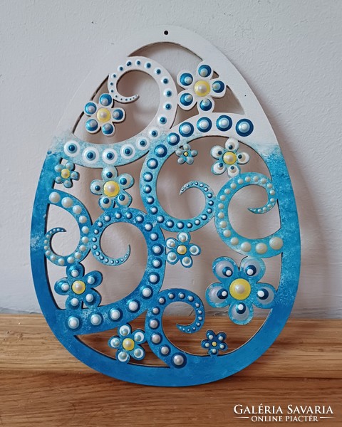 New! Blue openwork wooden egg, hand painted, 18.5x14cm