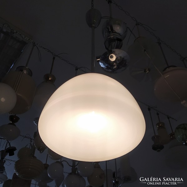 Bauhaus - Art deco mennyezeti lámpa felújítva - különleges formájú tejüveg búra