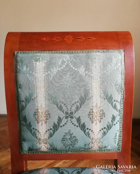 Biedermeier, marquetry chair with upholstered seat and back