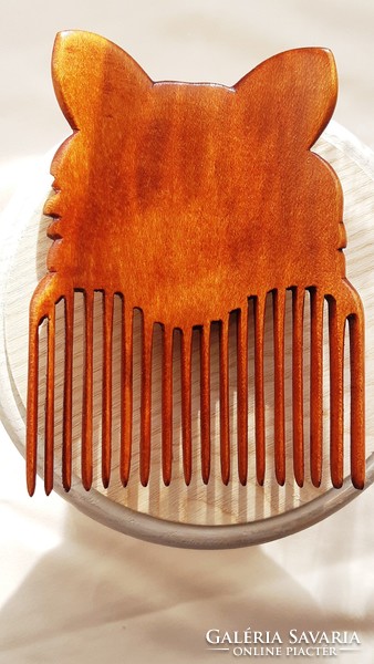 Fox patterned comb, hairpin, hair ornament carved from maple wood