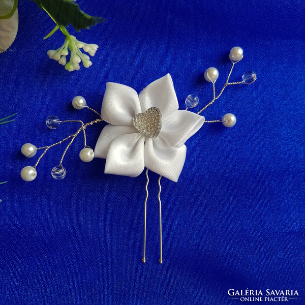 Wedding had74 - bride's white pearl hairpin, hair ornament with two branches