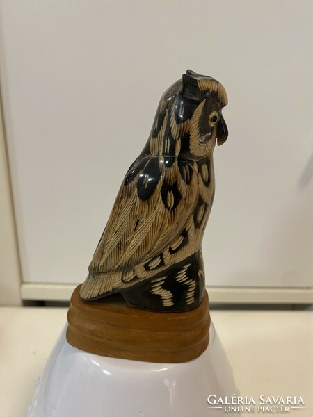 Rarity! Old solid hand carved beautiful rare wooden owl ornament statue 12 cm