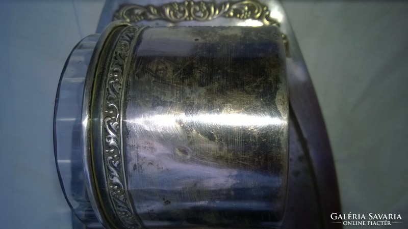 Argentor ezüstözött réz asztali kínáló 4 rész+üvegbetétek 1900-as évek eleje