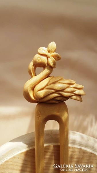 Water bird (flamingo) pattern carved from maple wood, hair pin, hair ornament