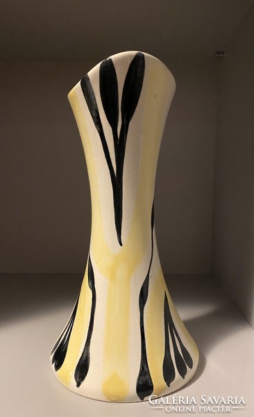 Kerámia sárga fekete csíkos váza