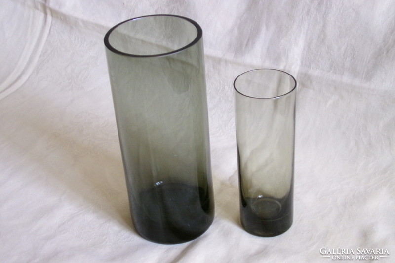Üveg csőváza és pohár füstüveg 20x8cm 15x5cm
