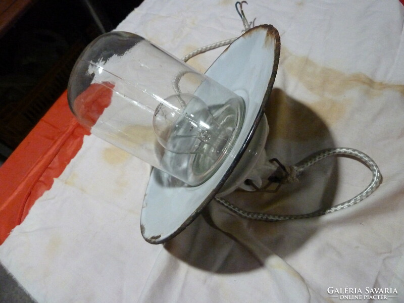 Glass lamp with enamel shade