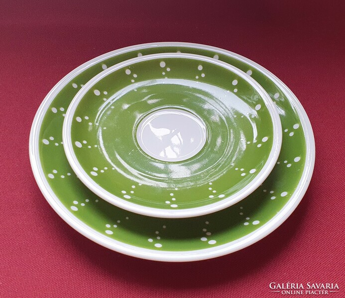 Lettin német porcelán zöld reggeliző tányérpár csészealj kistányér tányér hiányos húsvéti