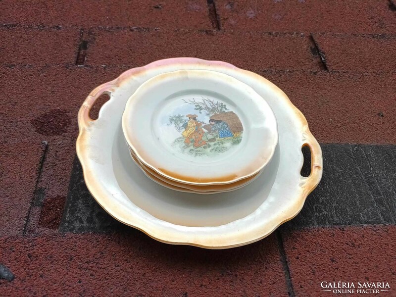 Zsolnay Japanese Viable Luster Glaze Cake Plate Set - rarer pattern