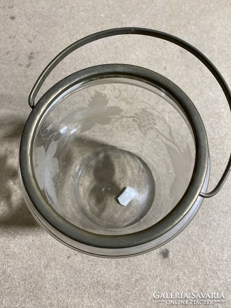 Jégtartó üvegből, füles,  13 x 15 cm-es méretű. 3047