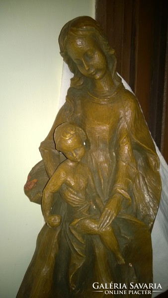 Gyönyörű vallási faszobor-Mária a gyermekkel 61x21 cm