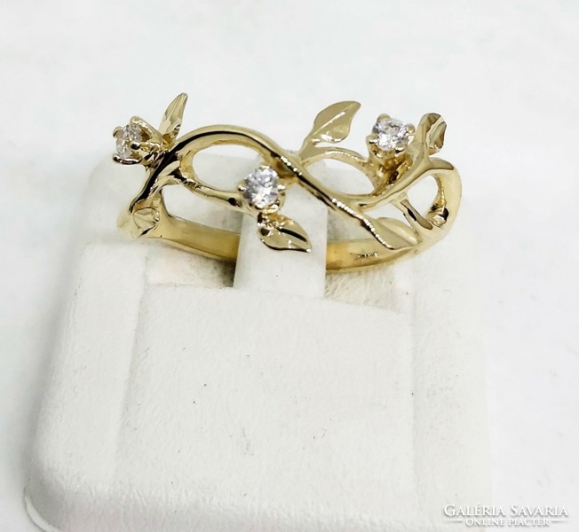 Gold, leafy, stone women's ring, goldsmith's work