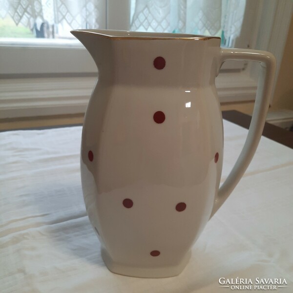 Bulgarian porcelain water jug with gilded edges, with a polka dot pattern
