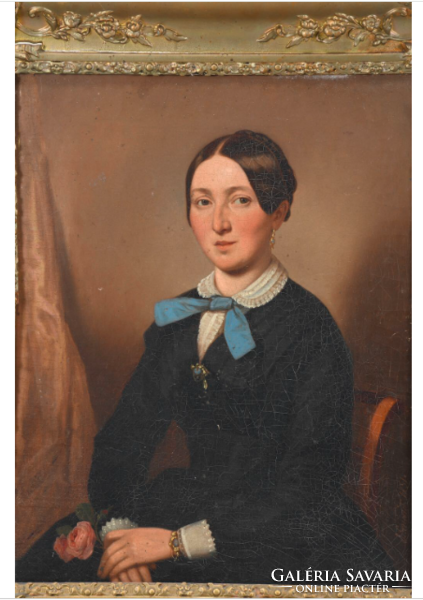 Oil painting portrait of a young woman xix. Century