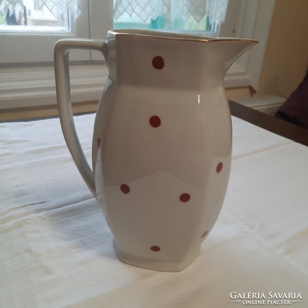Bulgarian porcelain water jug with gilded edges, with a polka dot pattern