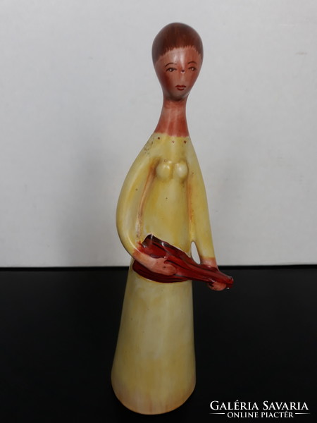 Rare Bodrogkeresztúr ceramic girl with a lute, 21 cm