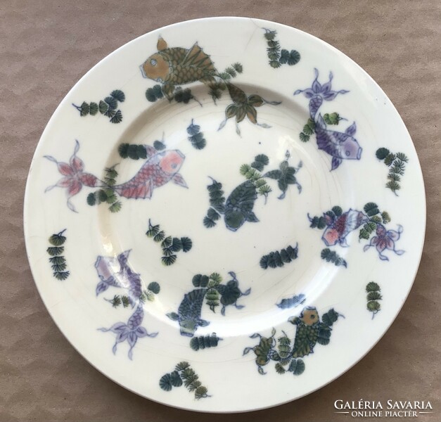 Antique Zsolnay plate with koi carp decoration
