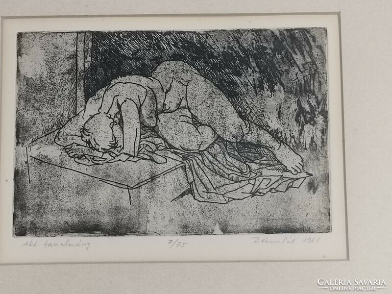 Pál Deim etching nude study 1961