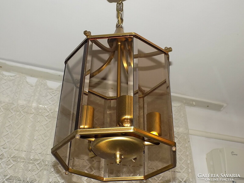 8 Angled lantern lamp, cage lamp with thick, sophisticated crystal glass