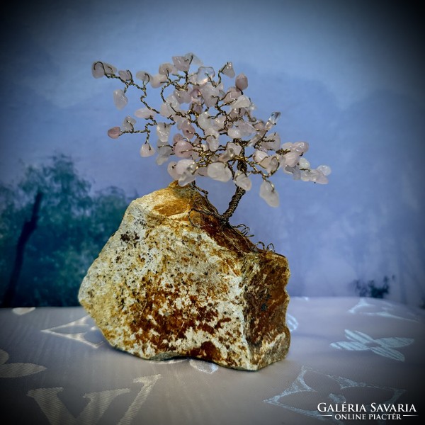 Bonsai Rózsakvarc Ékszerfa szerencsefa, életfa, pénzfa, kristályfa rózsa kvarc kövekből drágakő fa