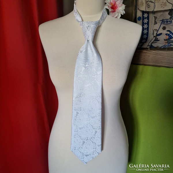 ESKÜVŐ NYD05 - Hófehér színű török mintás selyem szatén nyakkendő