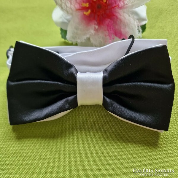 Wedding nyk40 - black and white satin bow tie 60x115mm