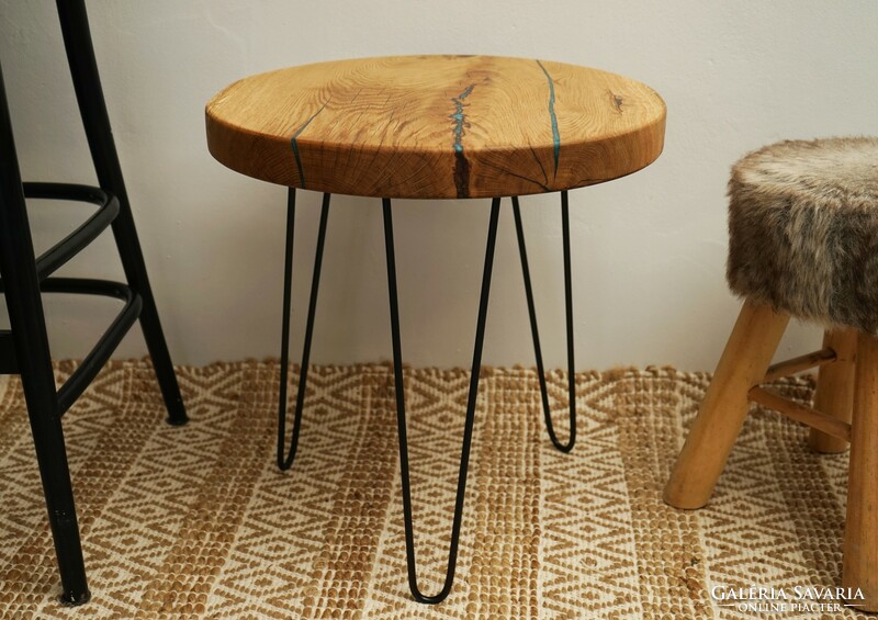 Solid oak and epoxy coffee table / with hairpin legs