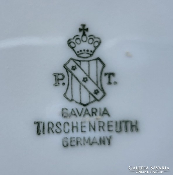 Tirschenreuth Bavaria német porcelán tálaló tál tányér kínáló arany szél virág minta