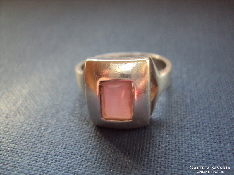 Ezüst  gyűrű rózsaszín macskaszemmel 18 mm