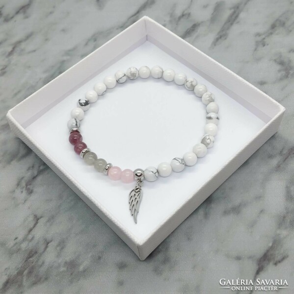 Howlite, rose quartz, labradorite, lepidolite mineral bracelet with stainless steel spacer