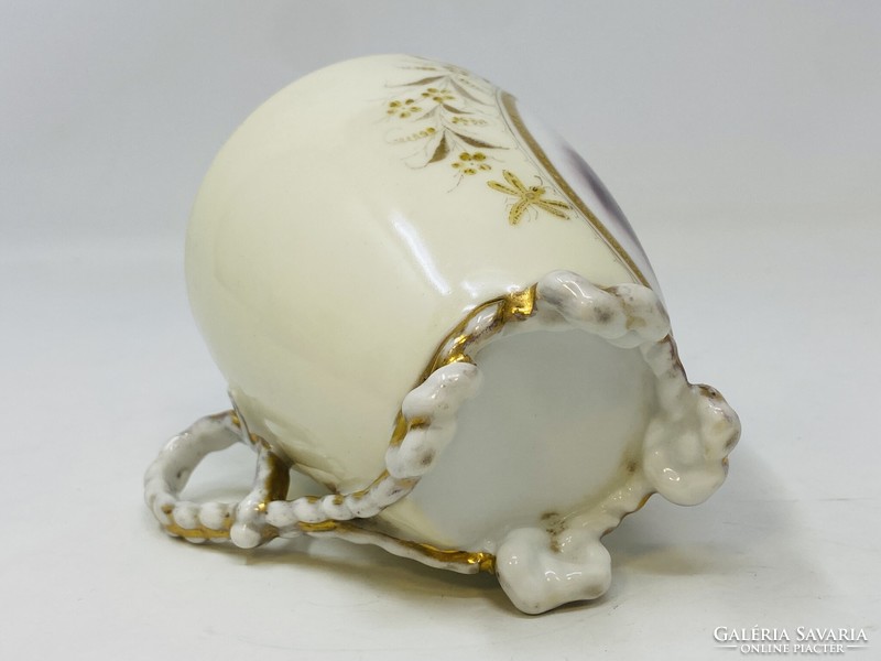 Antique porcelain cup with an unknown man's port, twisted handle and base, gilded decoration rz