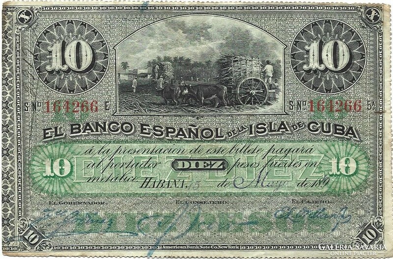 10 Peso pesos 1896 Cuba Spanish bank hand dating very rare!!!