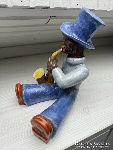 Mária H. Rahmer ceramic figure, African child playing music