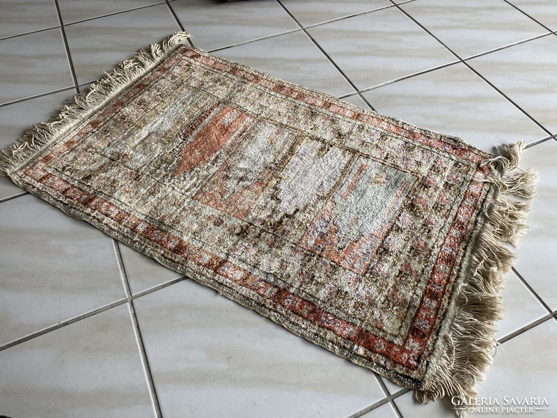 Small semi-antique handmade silk carpet 53x95