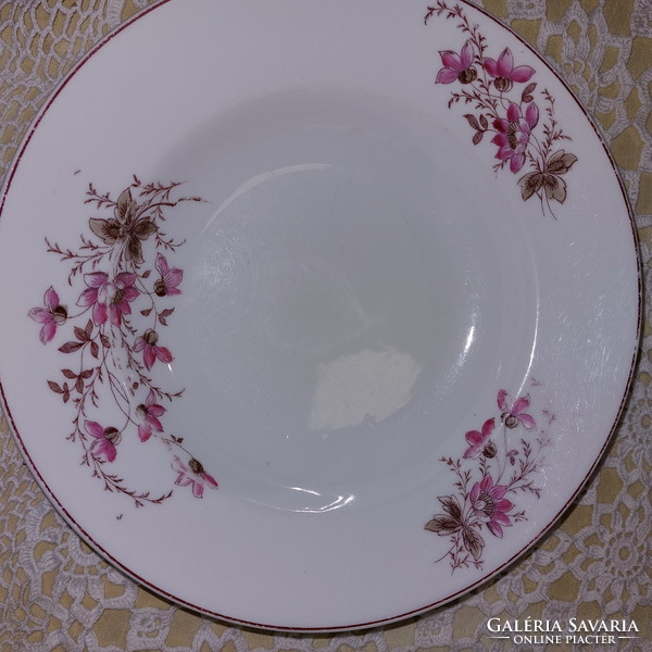 Régi porcelán falitányér, szép rózsaszín virágos tányér, népi falidísz