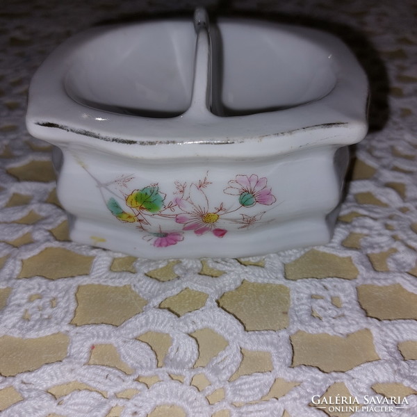 Antique Art Nouveau porcelain salt shaker, beautiful floral porcelain spice rack